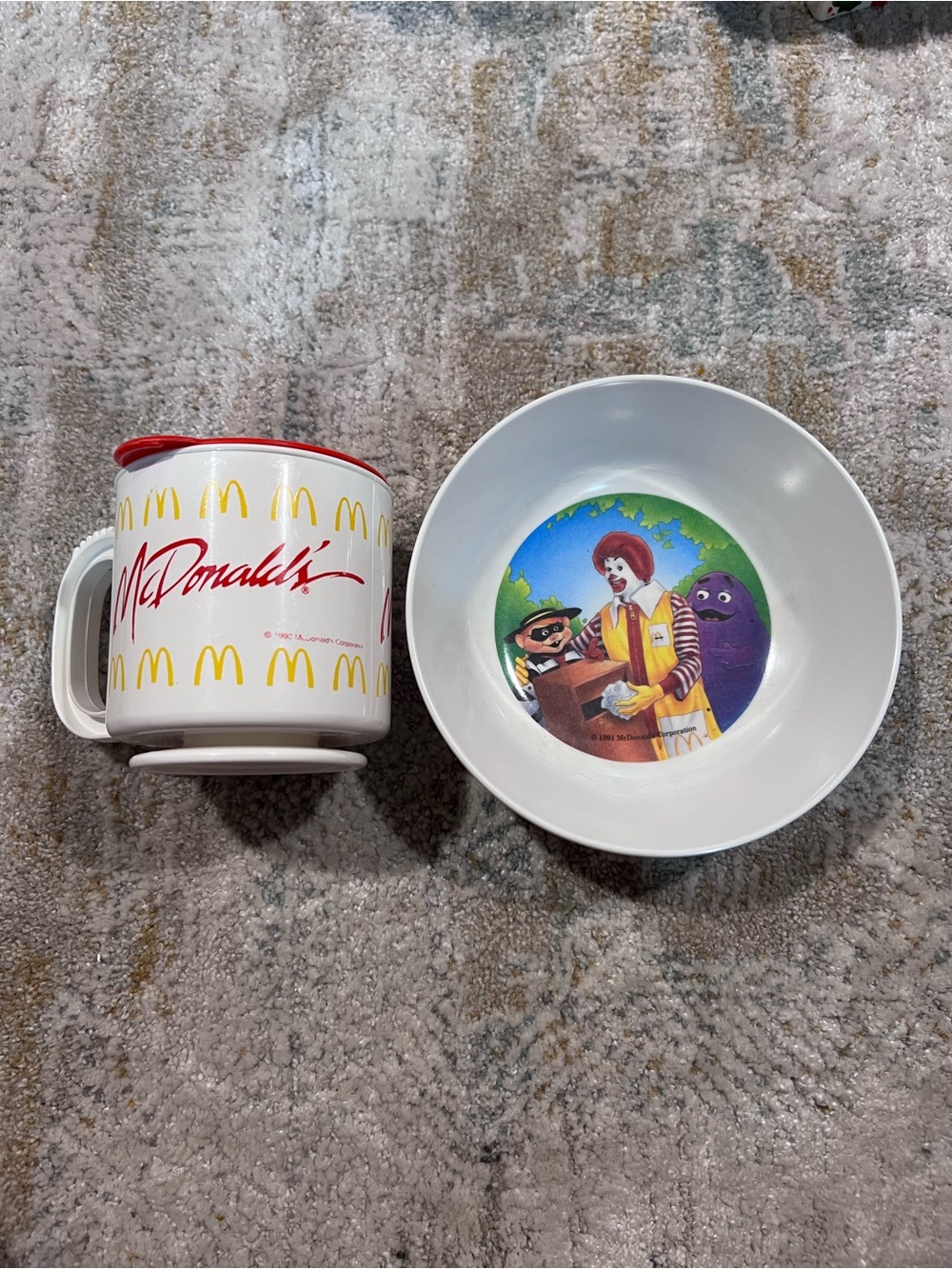 Vintage McDonald’s Melamine bowl and red lid travel mug 1990-1991 z95